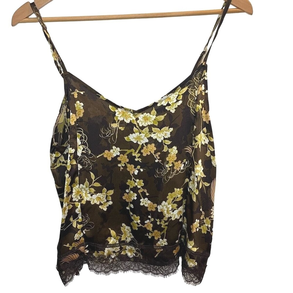 Ryegrass Chocolate Brown Floral Print Camisole Lace Forest Fairy Tank Top Small